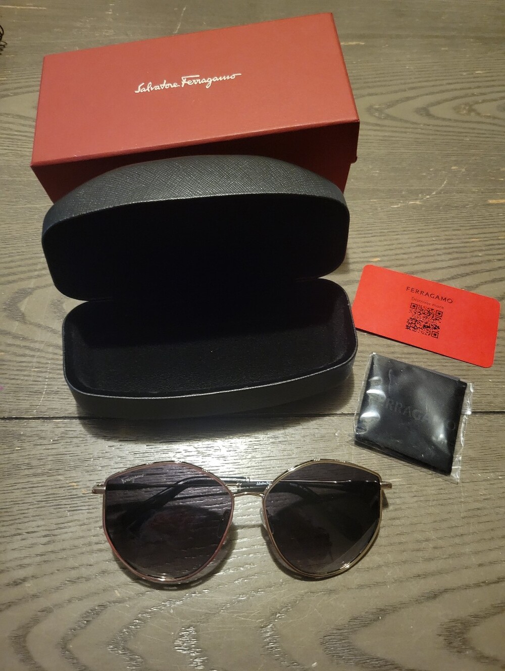 Salvatore Ferragamo Men's Rose Gold Frame Sunglasses with Black Lenses